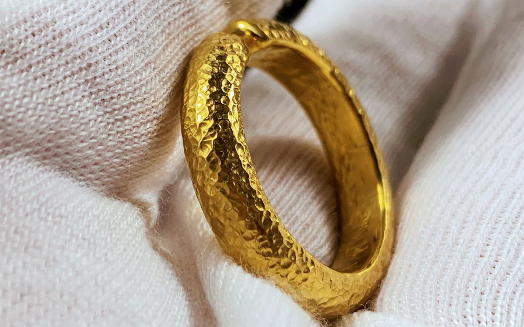 锤喵手工 金灿灿的黄金锤纹泥鳅背24k纯金999厚戒指
