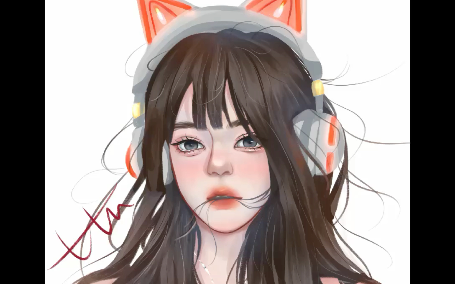 电竞少女画画过程