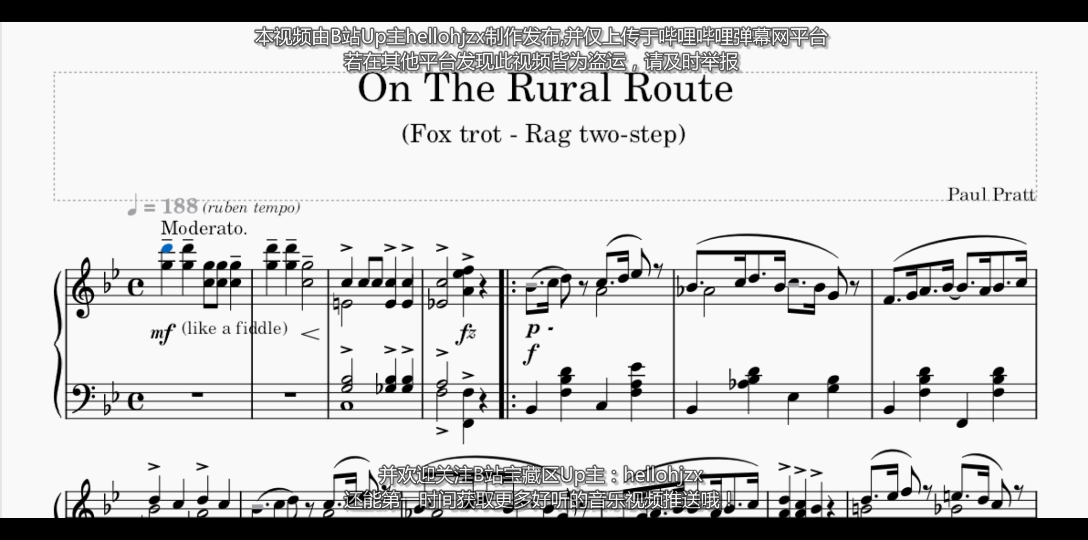 [图]保罗·普拉特：《在乡间的小路上（狐步舞和二步舞曲）》-Paul Charles Pratt:On The Rural Route（1917年出版的拉格泰姆作品）