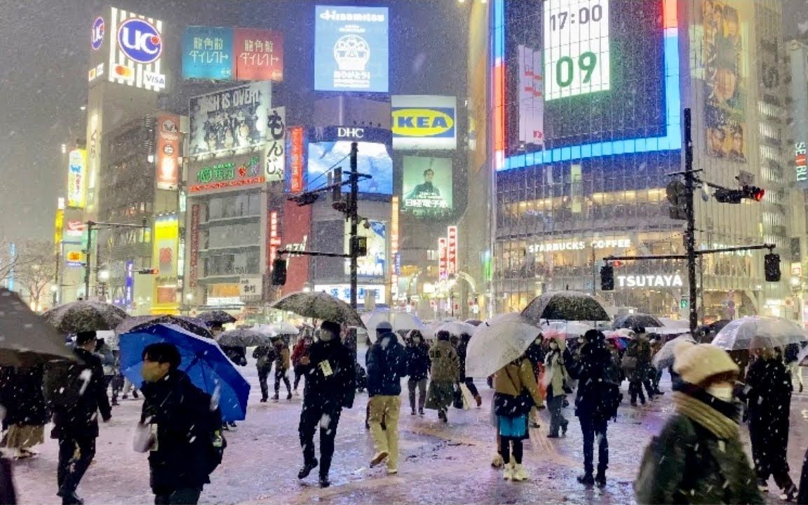 [图]【4K漫步东京】涩谷暴雪之夜漫步 2022年1月