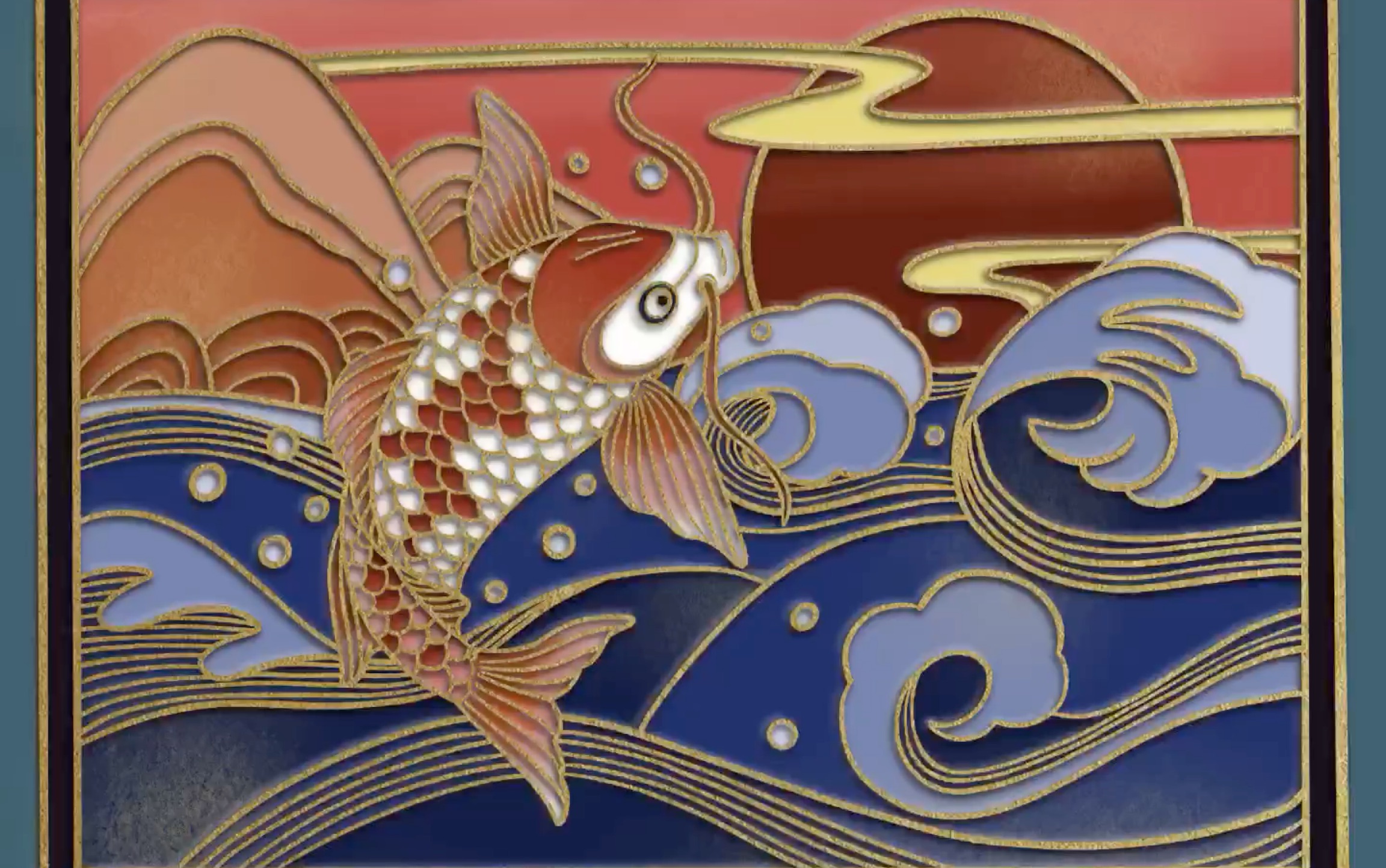 【ipad绘画打卡】金箔线稿插画:入海