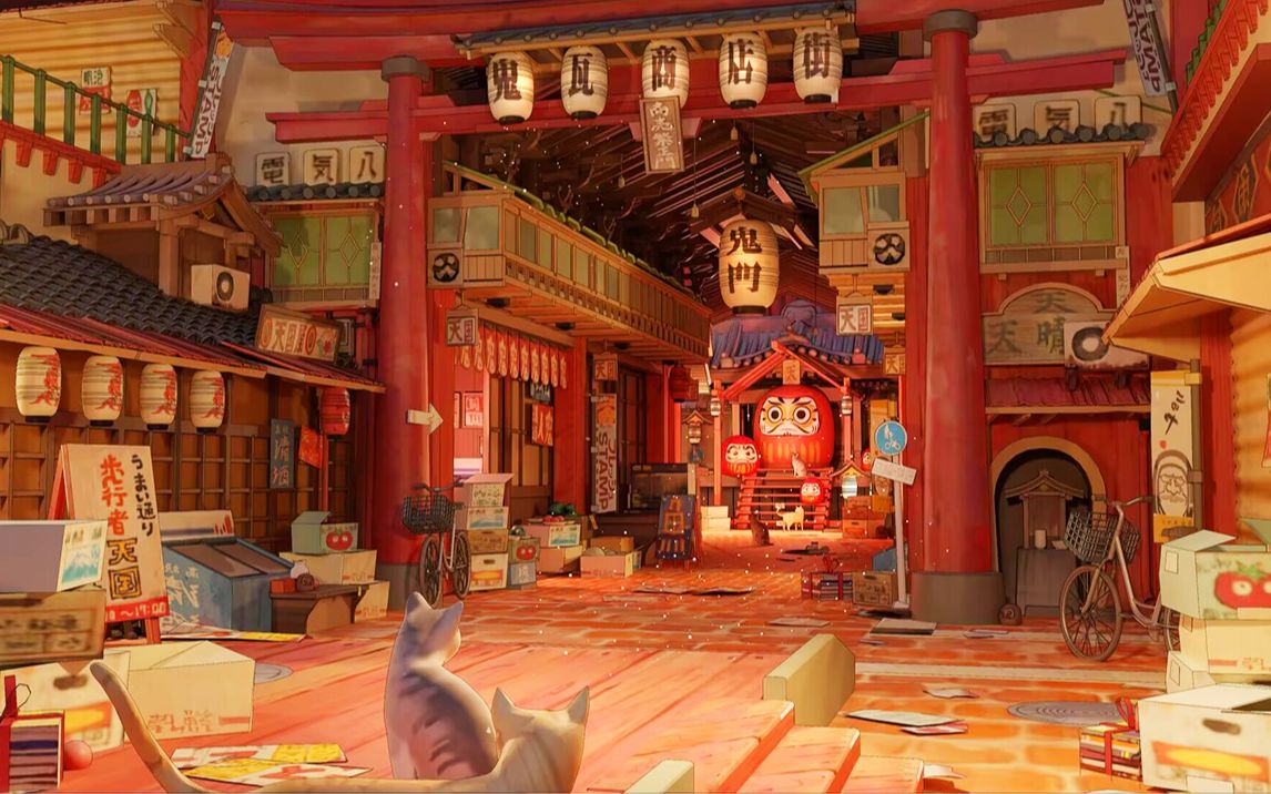 【maya场景建模】日式年味商业街模型制作,次世代建筑模型搭建教程