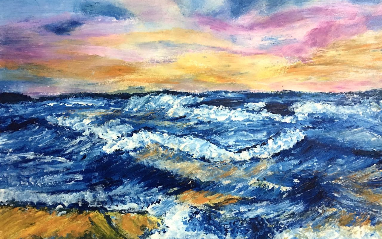 【丙烯海浪绘画过程】手套画大海