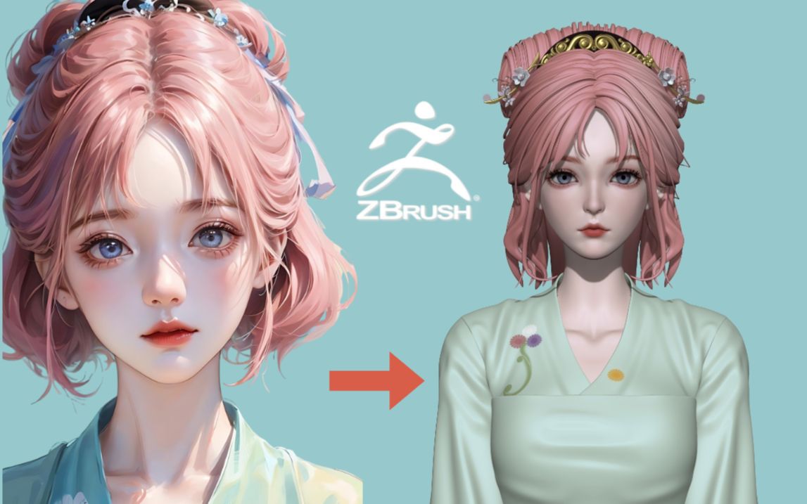 【zbrush雕刻】古風美女人物模型雕刻,零基礎3d人物角色建模教學