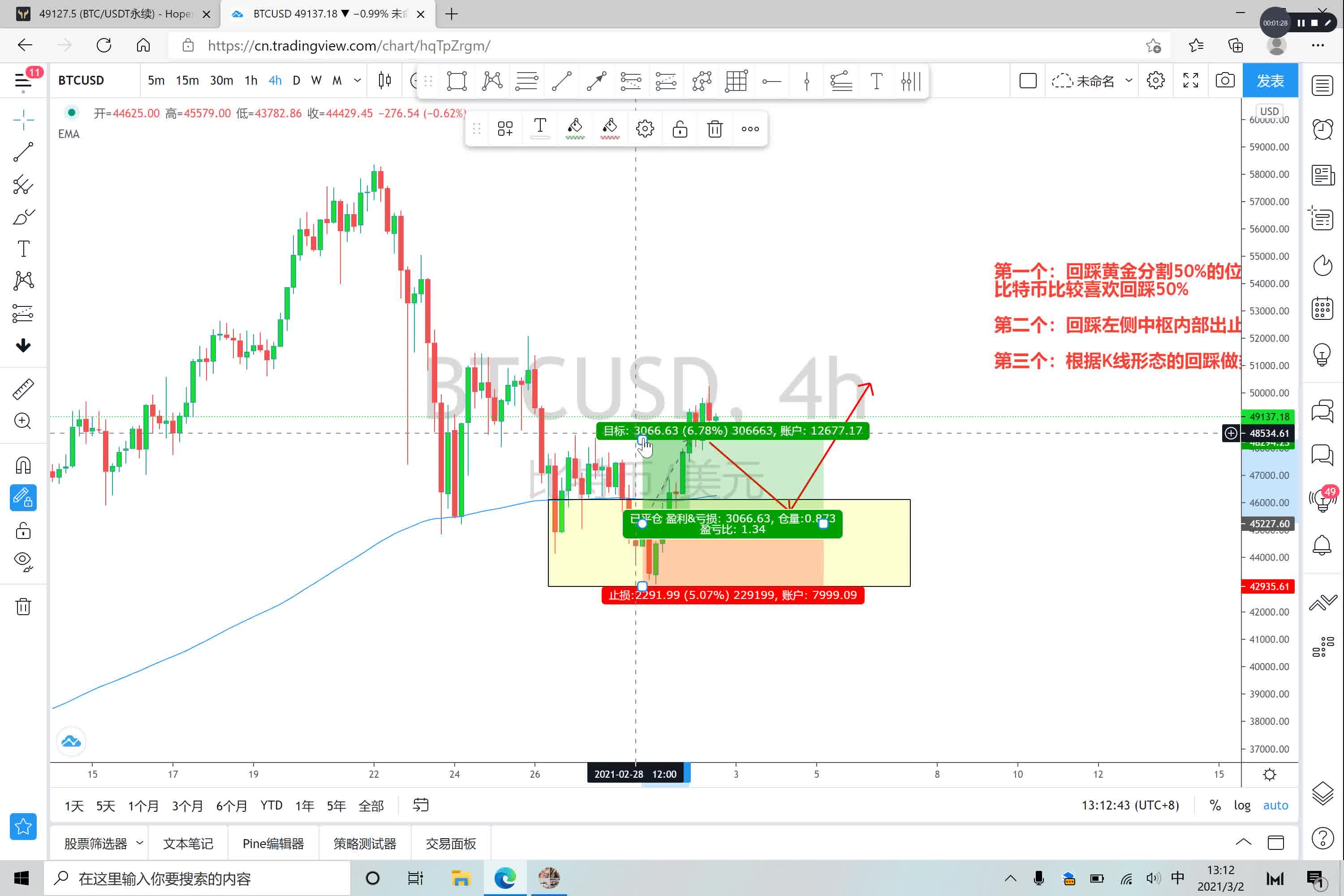 2021.3.2比特币关注46000一带的2买做多机会哔哩哔哩bilibili