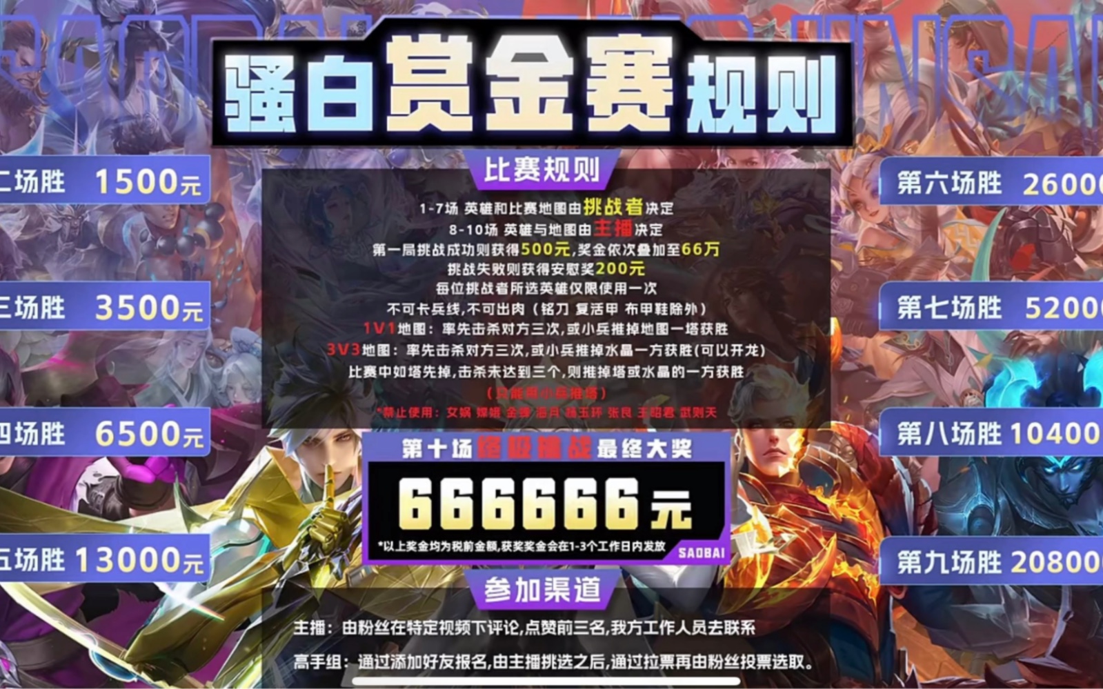 三国服峥峥挑战骚白66w赏金赛 看他能成功挑战几局!