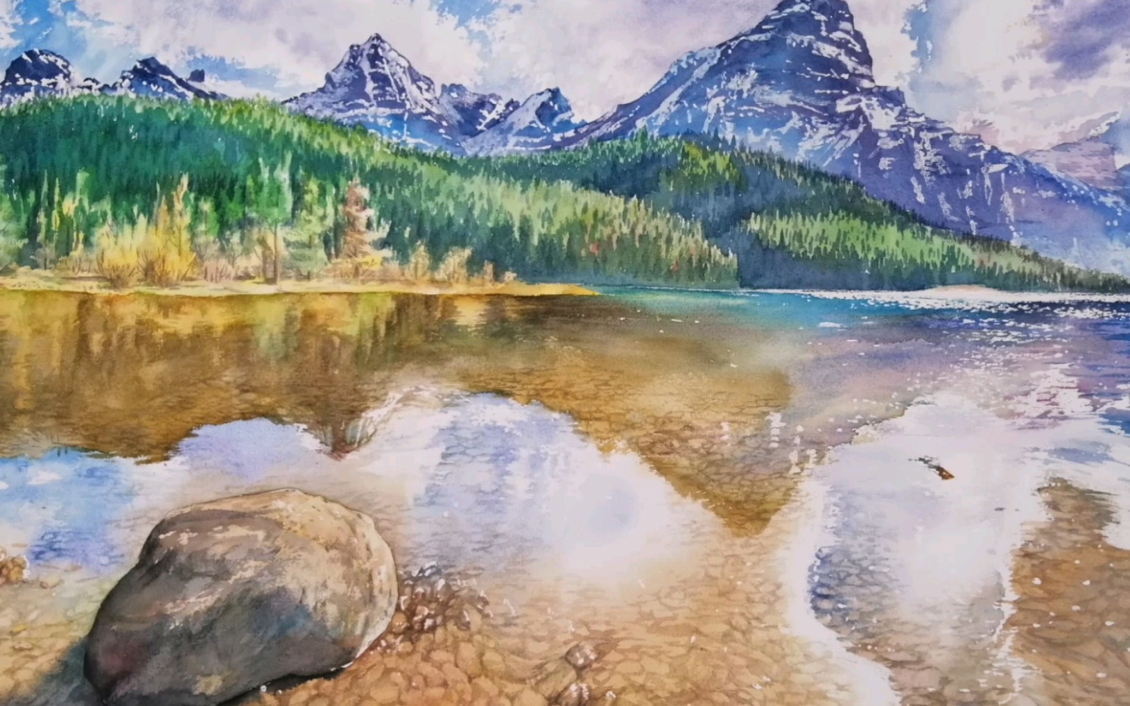 【水彩】美术老师自学水彩画过的横构图水彩风景