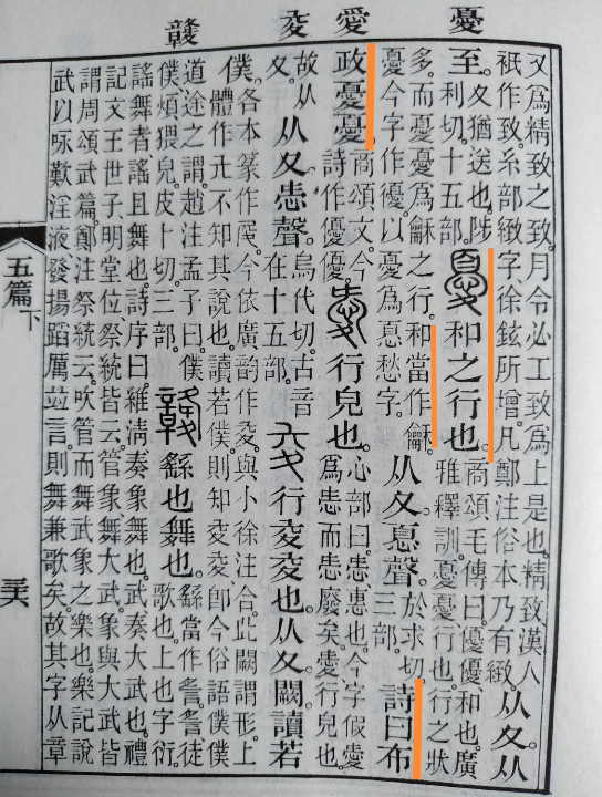 [图]憂字本義是行走的樣子，假借爲憂愁字。憂愁本字从心頁會意。知道造字本義，假借義，引申義，讀古書就如白話了。