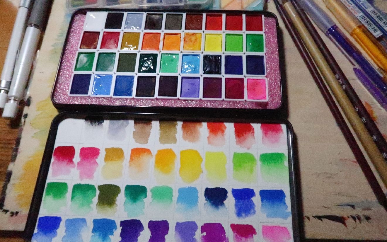 nicker 36色不透明水彩开箱试色 你真的需要那么多颜料吗