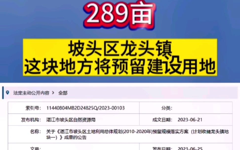 289亩!坡头区龙头镇这块地方将预留建设用地#湛江#建设用地#土地#湛江房产网哔哩哔哩bilibili