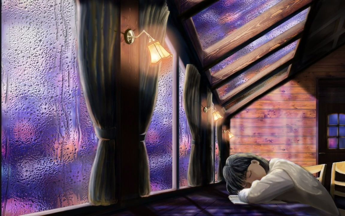 雨夜在安静的咖啡店里趴着睡着了|学习|助眠|白噪音|720p