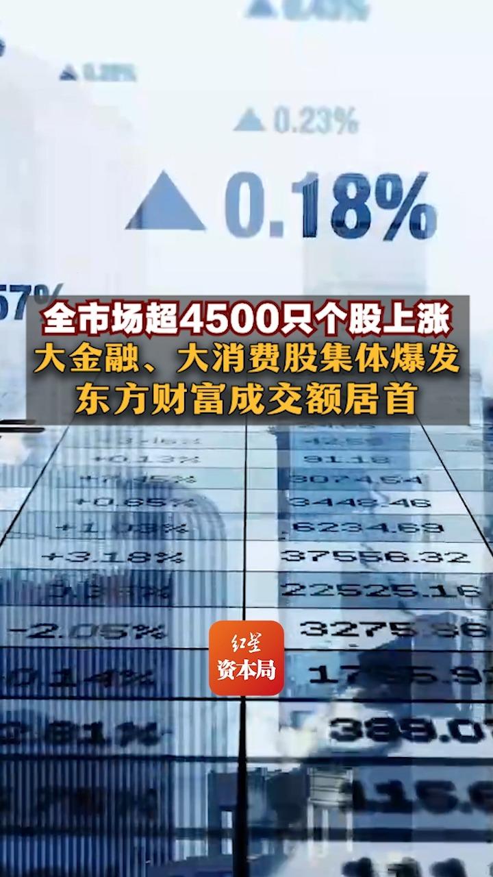 全市场超4500只个股上涨,大金融、大消费股集体爆发,东方财富成交额居首哔哩哔哩bilibili