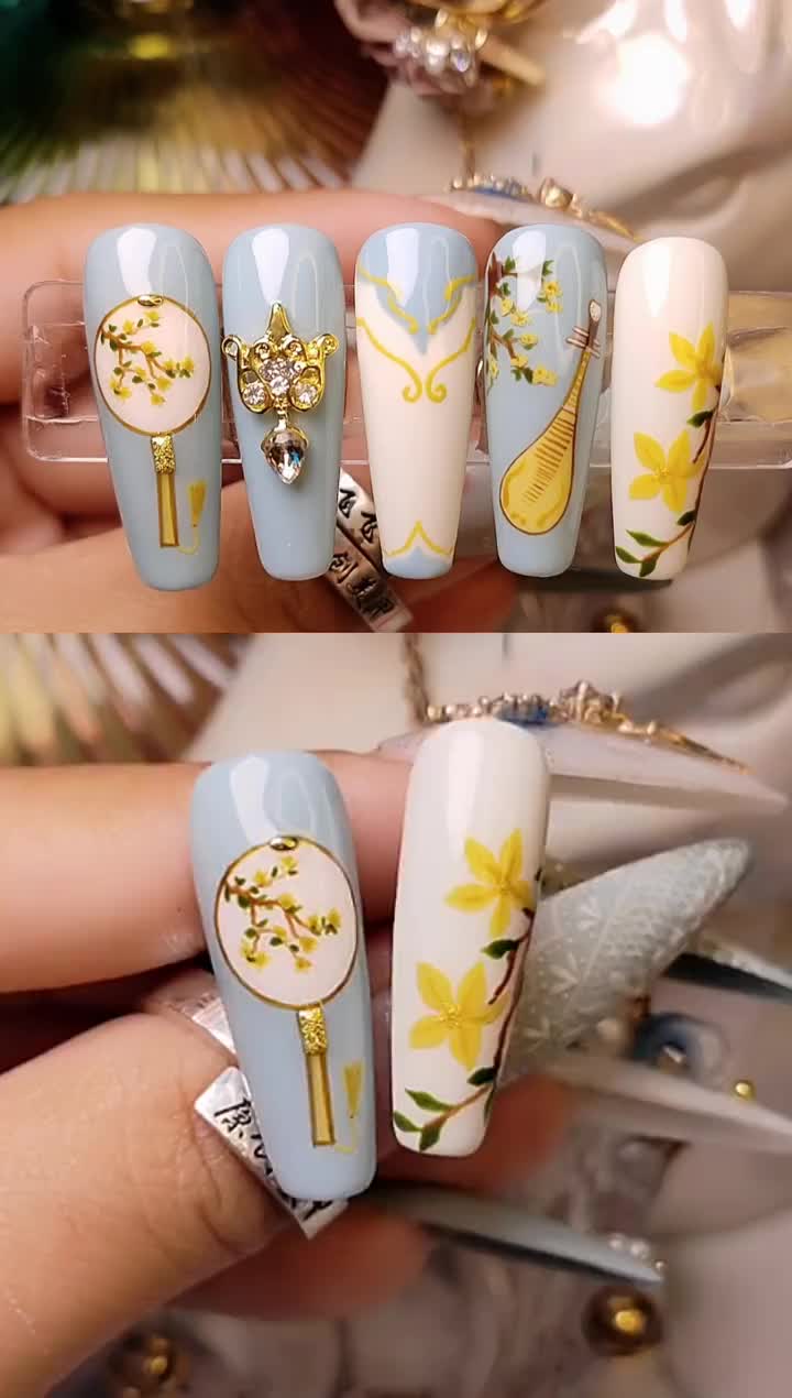 古风美甲教程原创美甲.