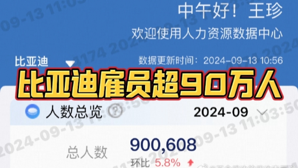 比亚迪员工总数突破90万人,在5300家A股企业中员工数量最多,比第二名多40万人.哔哩哔哩bilibili