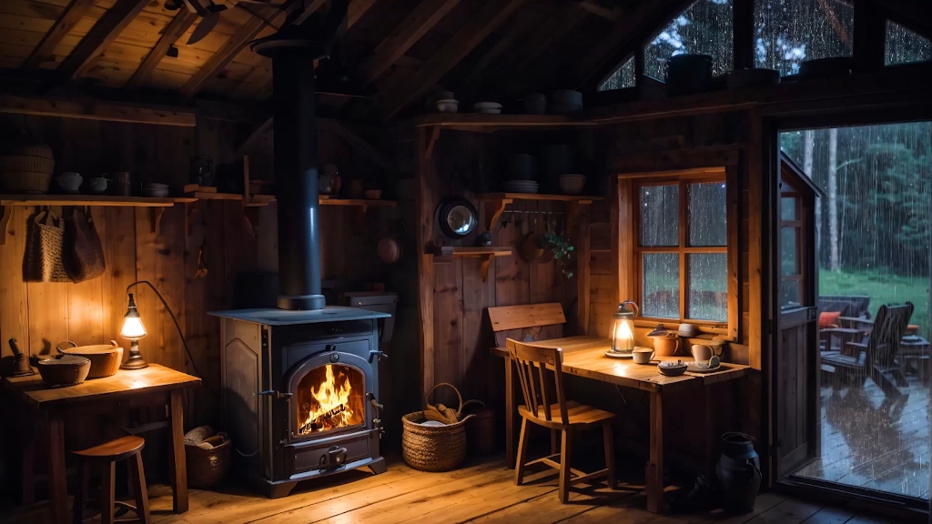 噼啪作响的壁炉燃烧声可以助眠雨中放松雨摇篮曲在舒适的木屋里入睡