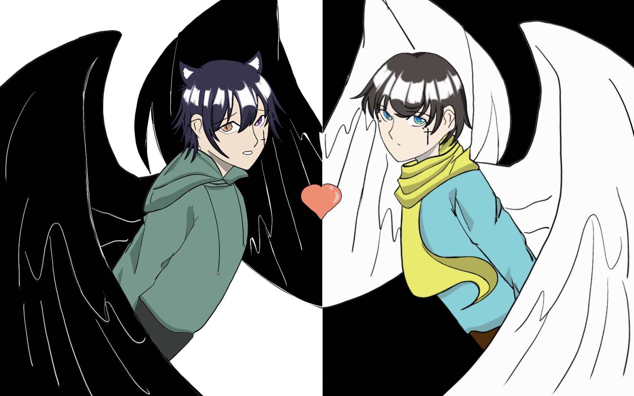 【绘画过程】badcen×黑猫 天使与恶魔(模板描改)