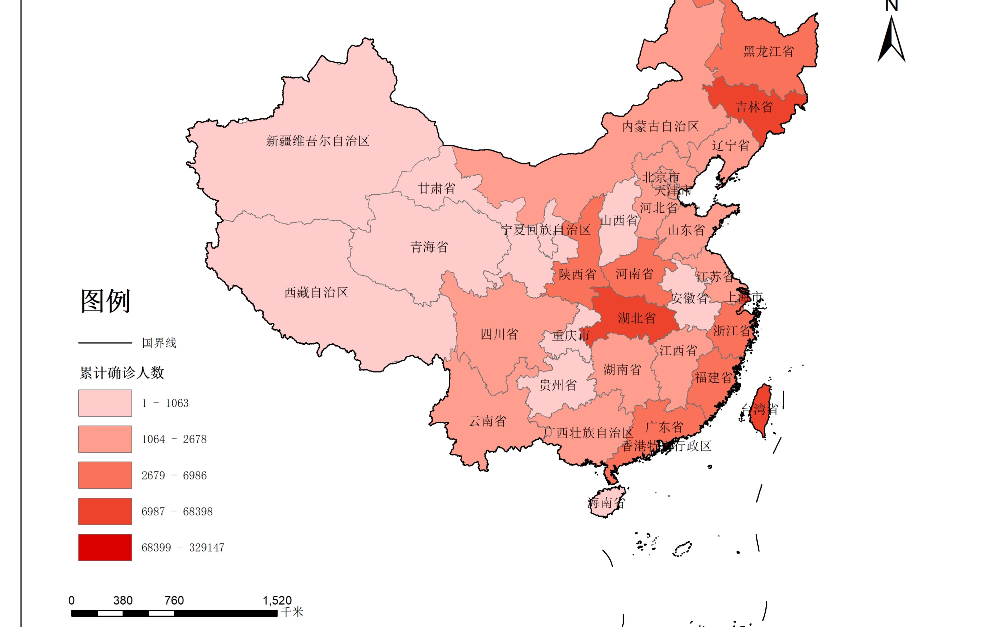 如何用arcgis绘制中国省级新冠疫情累计确诊人数地图