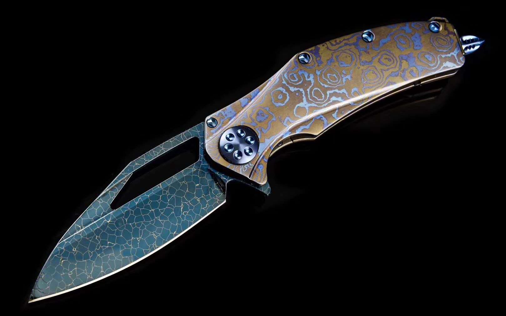 marfionecustommatrix微技术剑标矩阵钛马柄龙鳞大马士革折刀