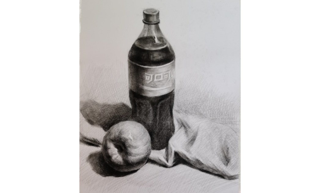 素描静物可乐与苹果组合