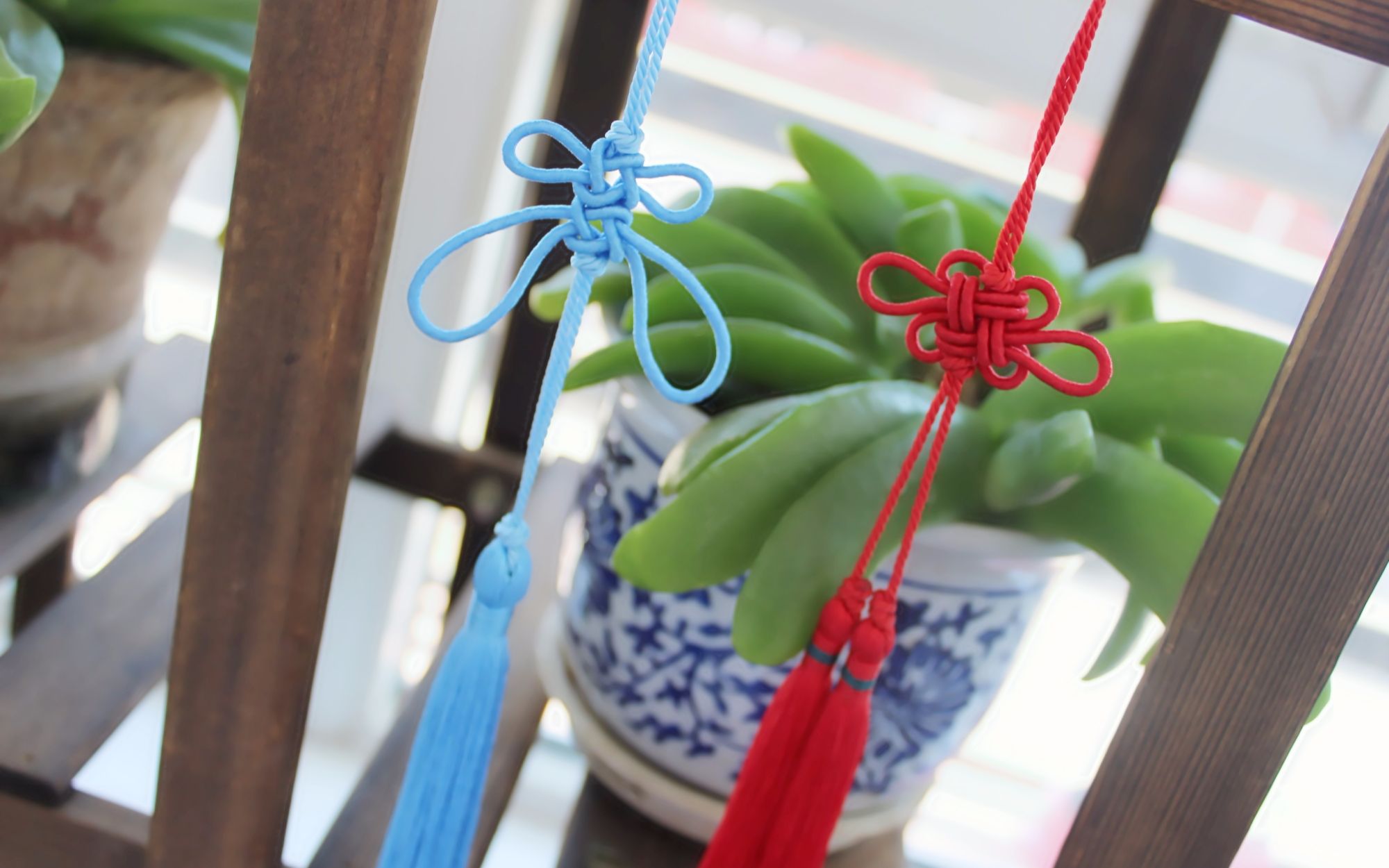 【编绳】天生一对 万字结古典流苏挂饰 自古红蓝出cp 蓝色款diy视频教