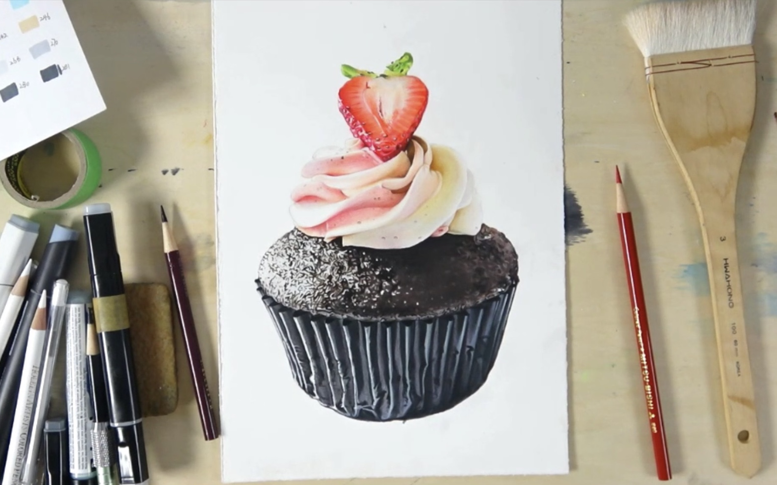 【手绘插画】画一个草莓纸杯蛋糕