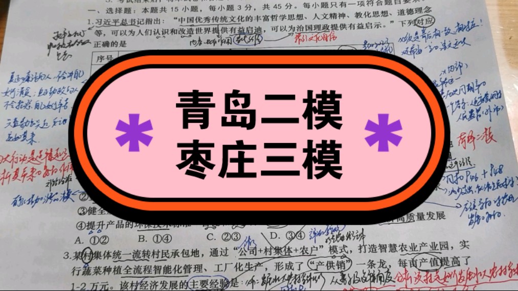 2024届山东省青岛市二模,枣庄市三模考试政治试题~选择题部分哔哩哔哩bilibili