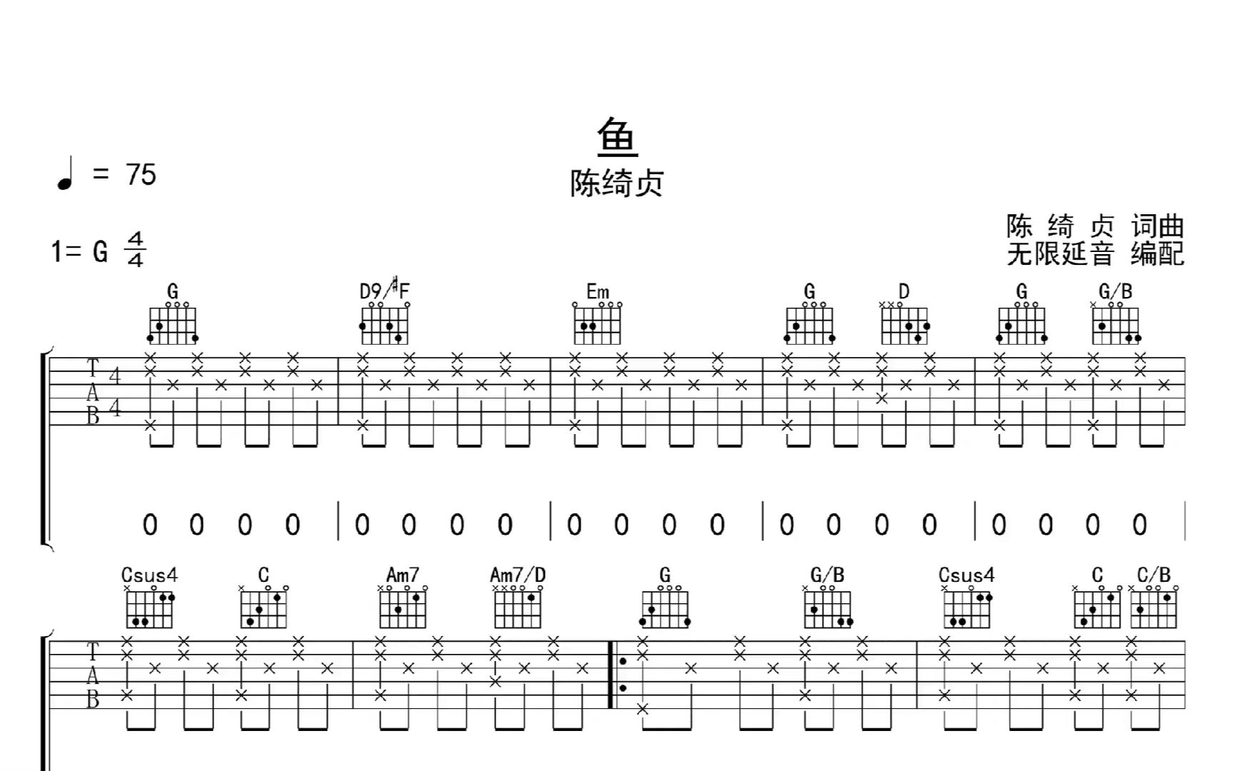 鱼,吉他谱,吉他弹唱,动态吉他谱