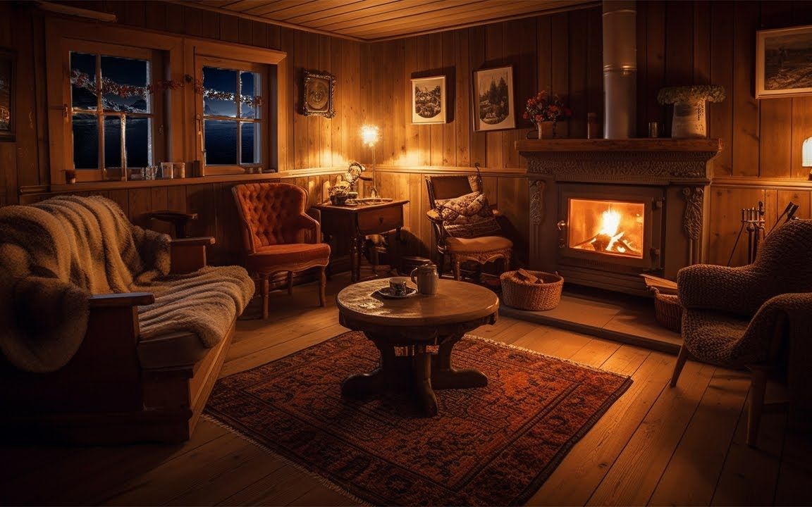 【白噪音】超长8.5小时丨坐在木屋的客厅里放松(窗外下雨&壁炉烧火)