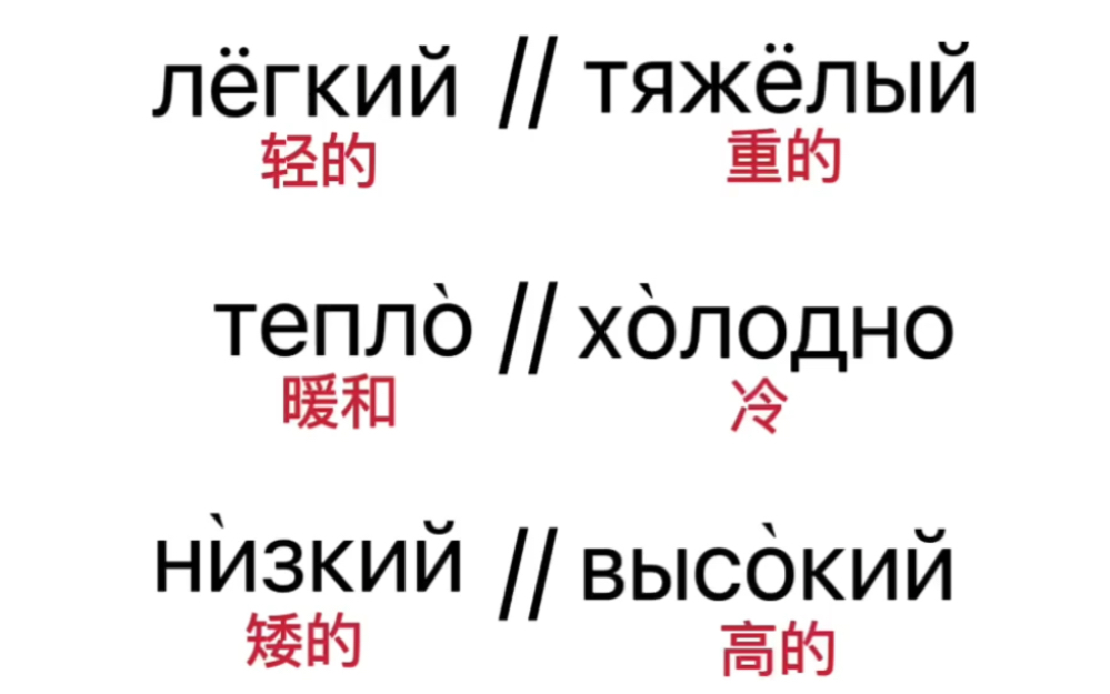 常用俄语形容词以及反义词