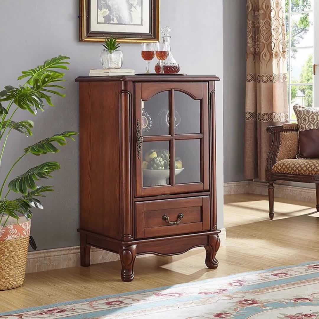 【26元券】欧式实木玻璃酒柜复古客厅电视边柜展示柜家用美式小户型小