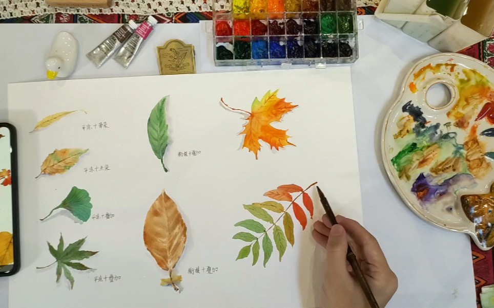 【水彩教程】树叶的画法