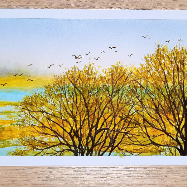 秋色     水彩画  荒木久夫 秋色 水彩画 荒木久夫
