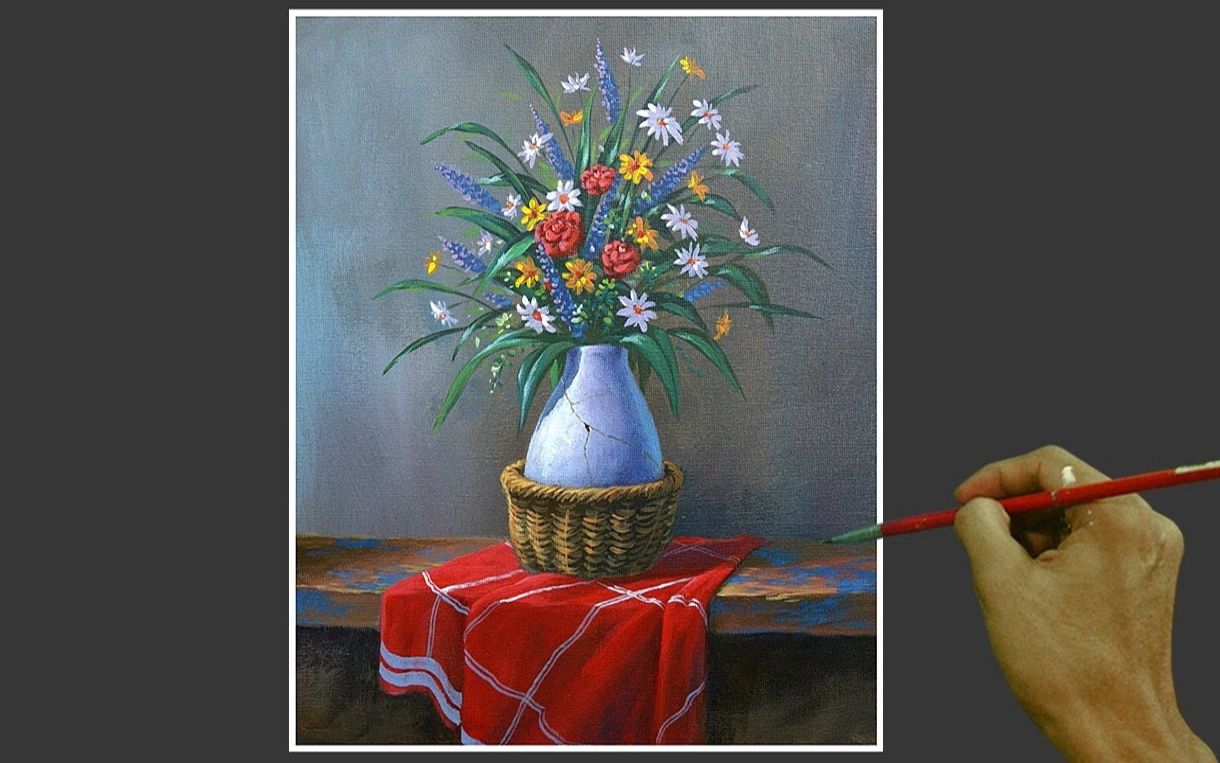 【丙烯画】【绘画教程】丙烯静物花瓶里的画Acrylic Still Life Painting Flowers in Vase哔哩哔哩bilibili