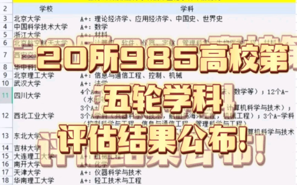 20所985高校第五轮学科评估结果公布!哔哩哔哩bilibili