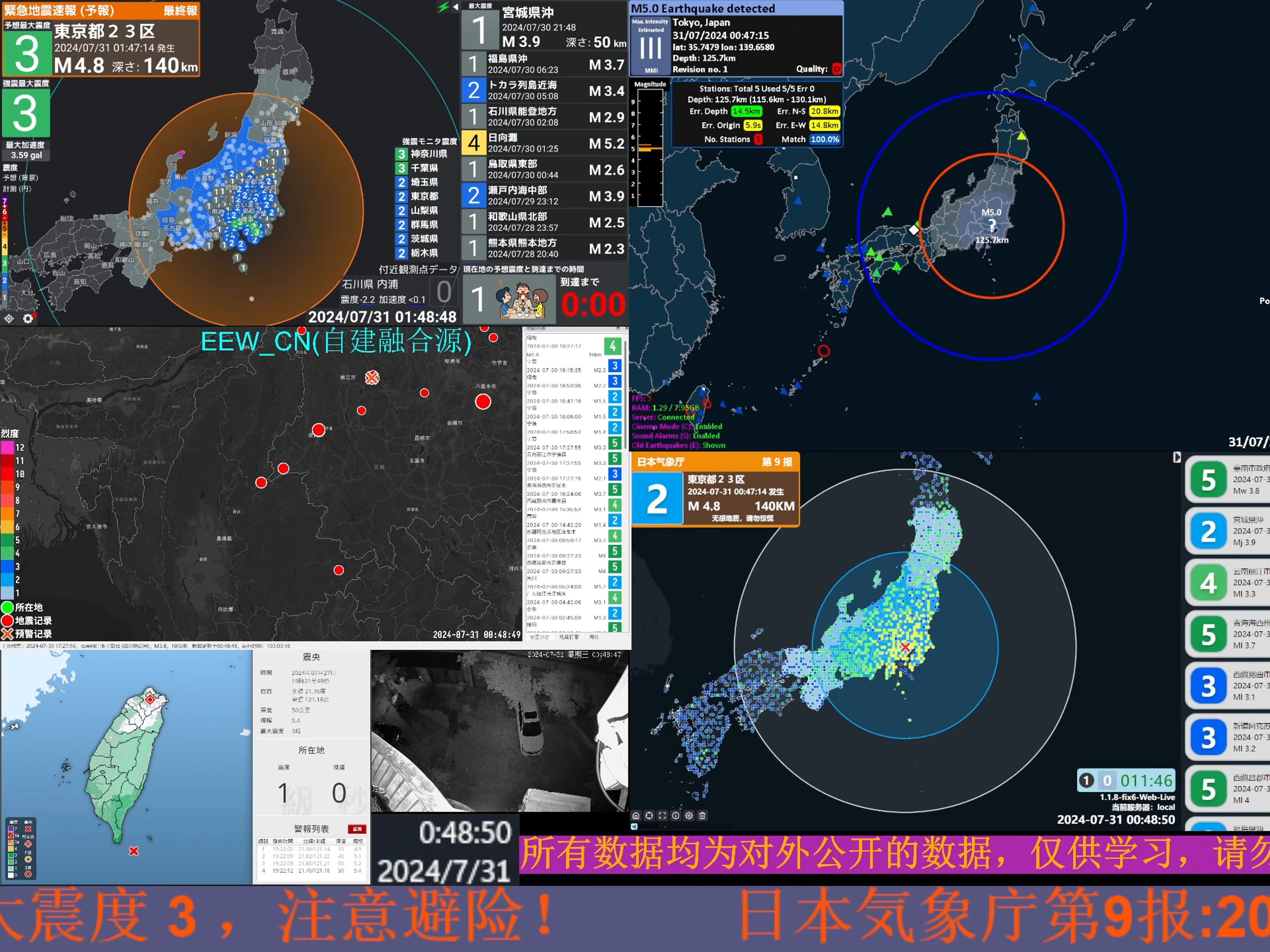 2024年07月31日 01时47分32秒 (UTC+9) 东京都23区4.7级地震 直播回放哔哩哔哩bilibili