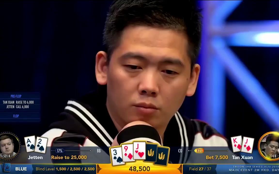 德州扑克 中国第一vs世界第一 谈轩vs艾维 谈轩从老狐狸手里拿满价值?