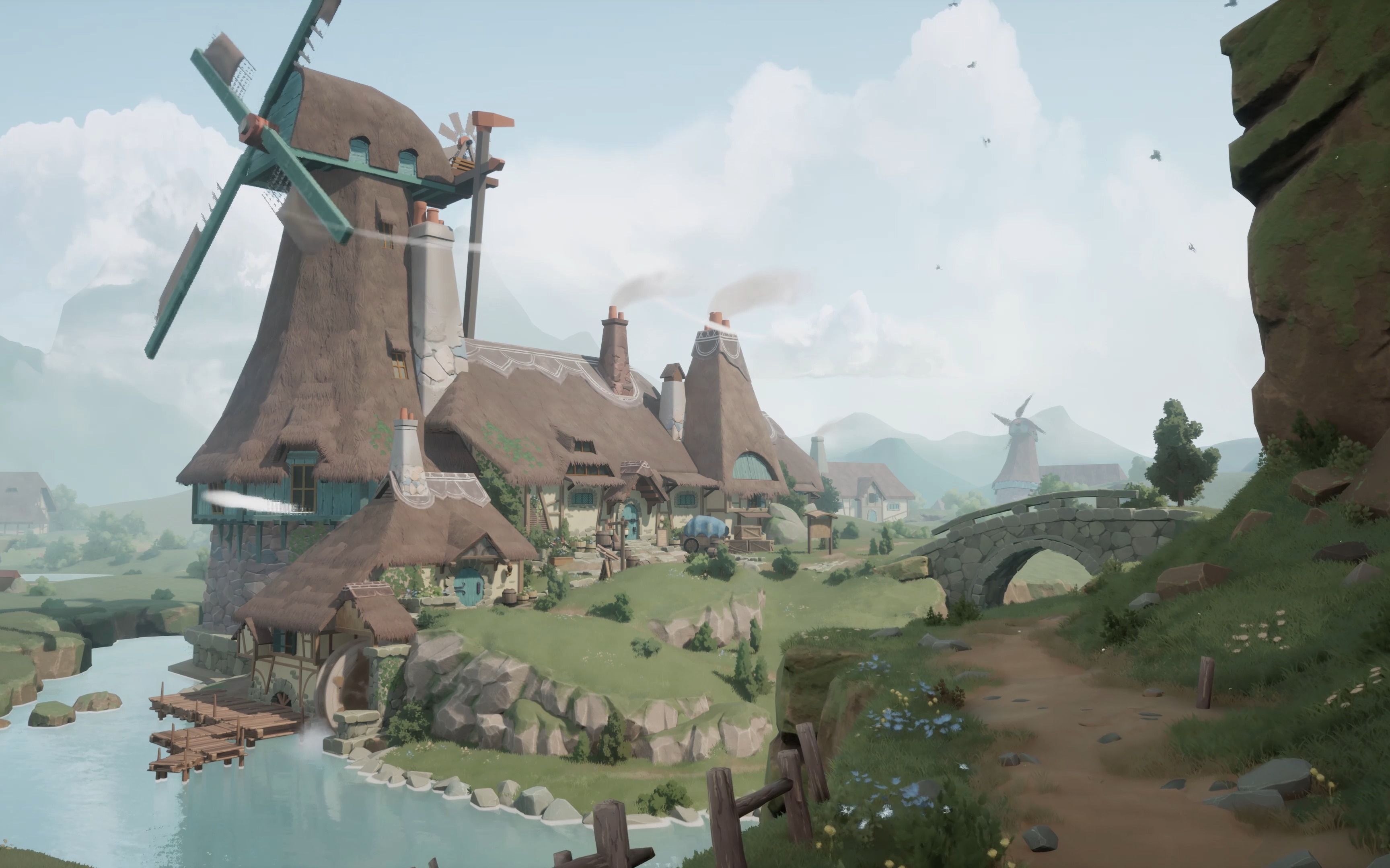 【ue5风格化】全流程场景练习作品-风车村庄-windmill village