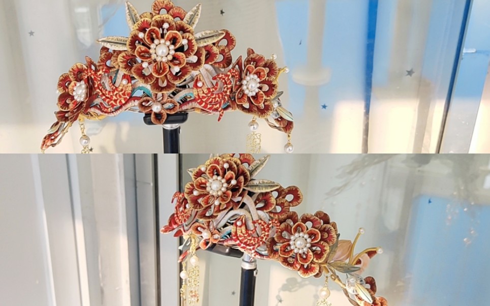 【胖仙女】新年原创红红火火缠花大发冠,免邮送评论点赞最高3人发簪1