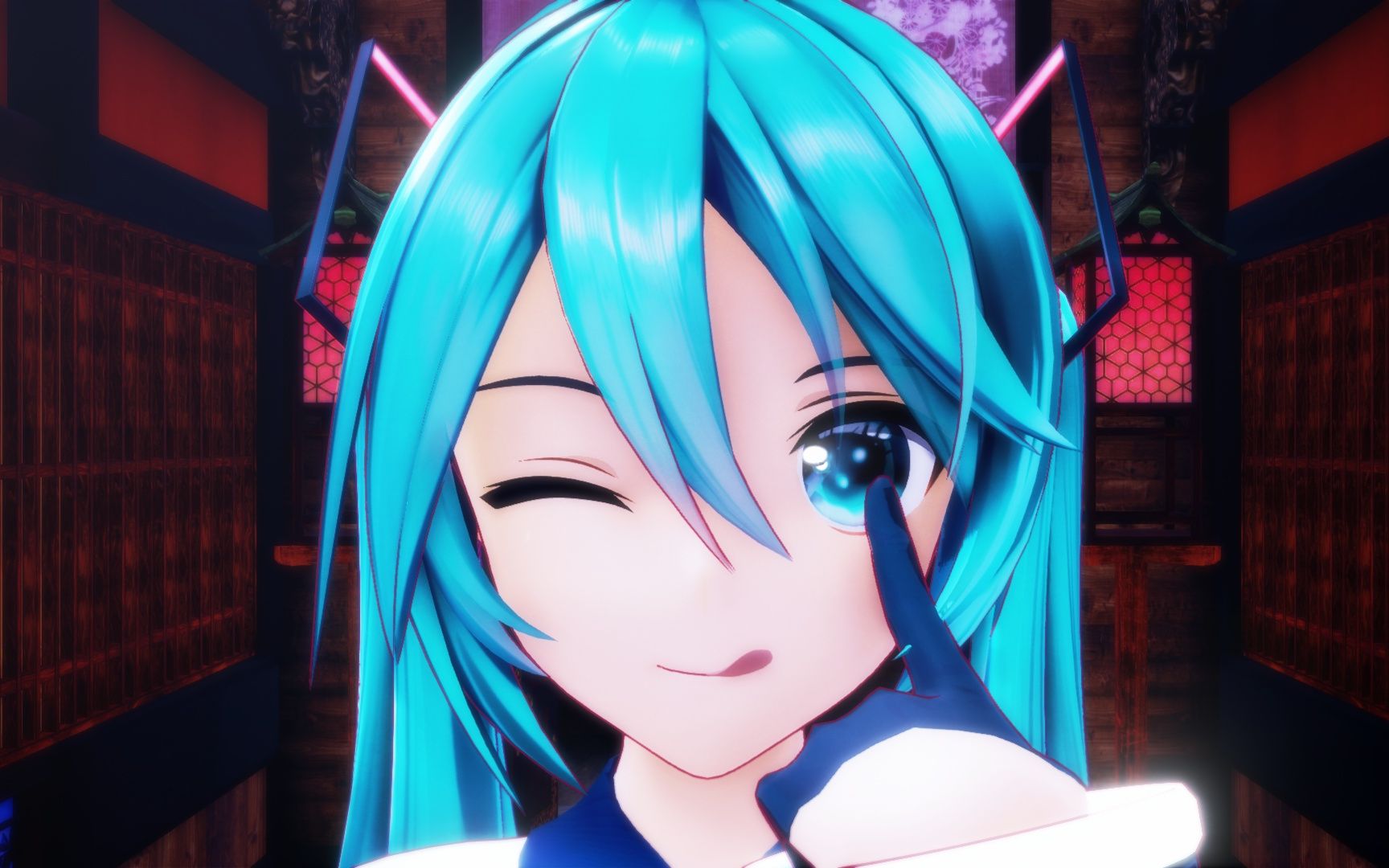 mmd初音未来,晴空般的笑容,冲你做鬼脸