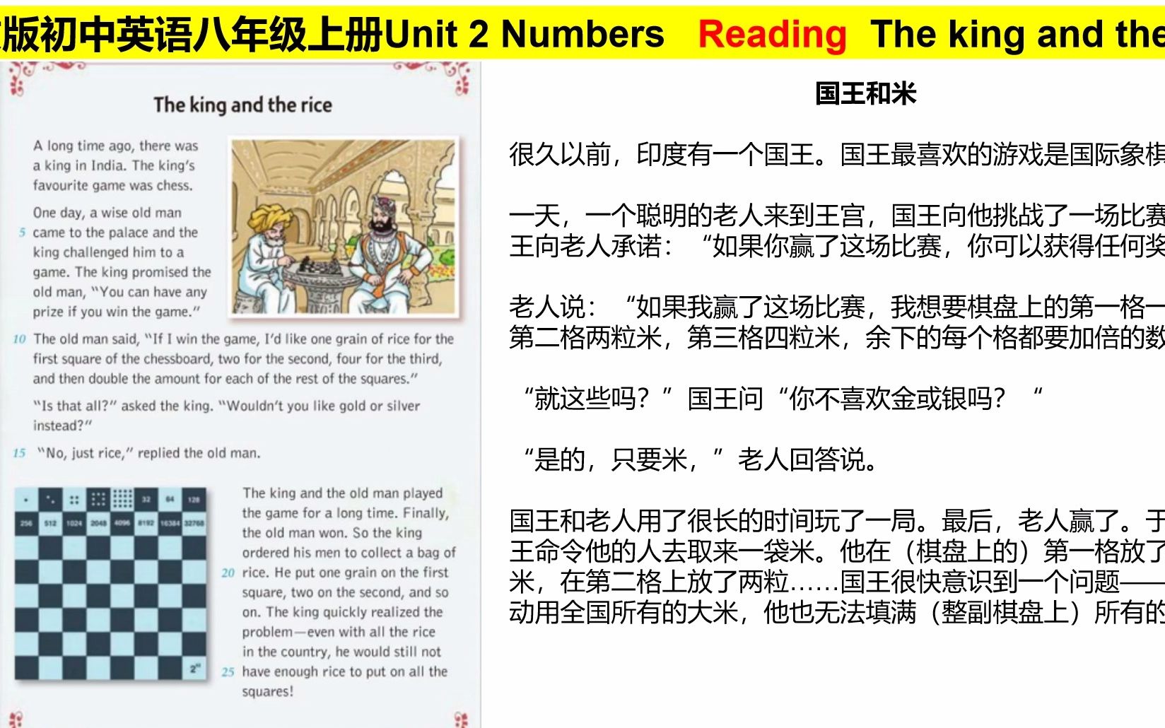 [图]沪教版初中英语八年级上册Unit 2 Numbers Reading The king and the rice