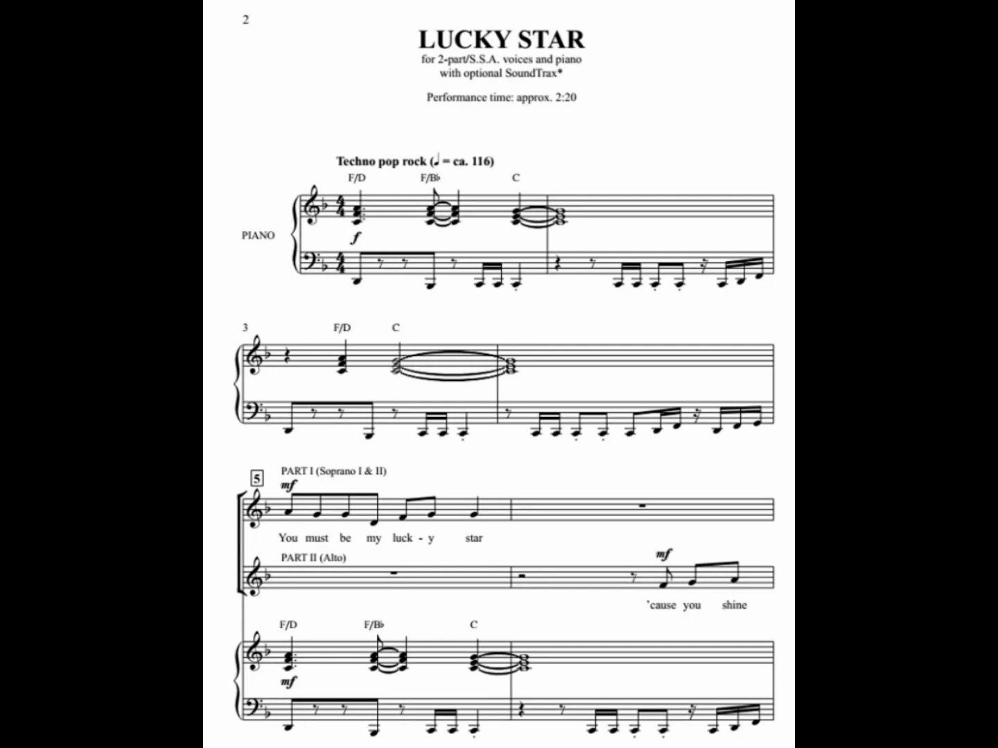 麥當娜 幸運之星 lucky star 比林斯利版 合唱譜 童聲女聲ssa