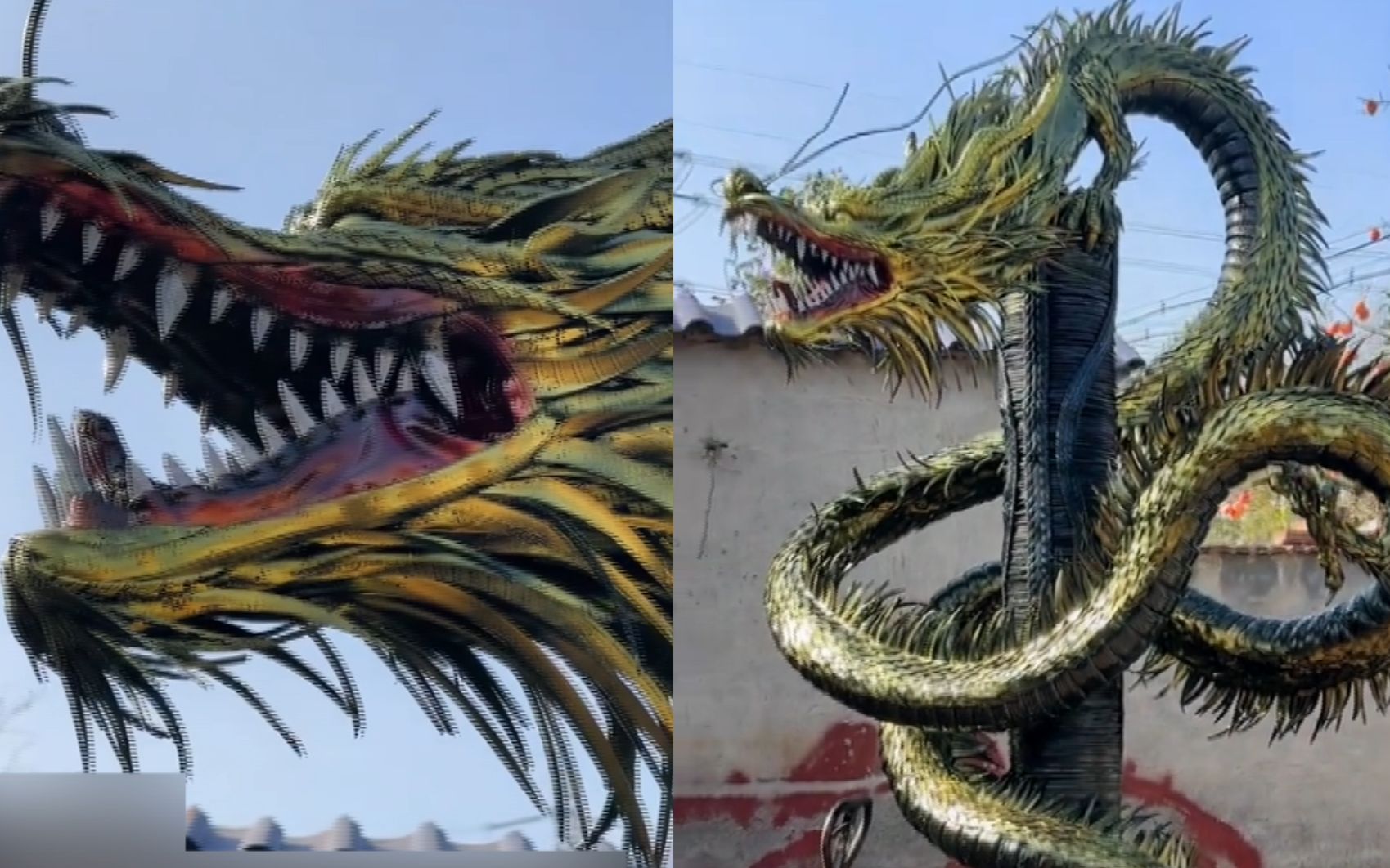 男子用500条废旧轮胎,制作近4米高中国龙雕塑,活灵活现形态逼真