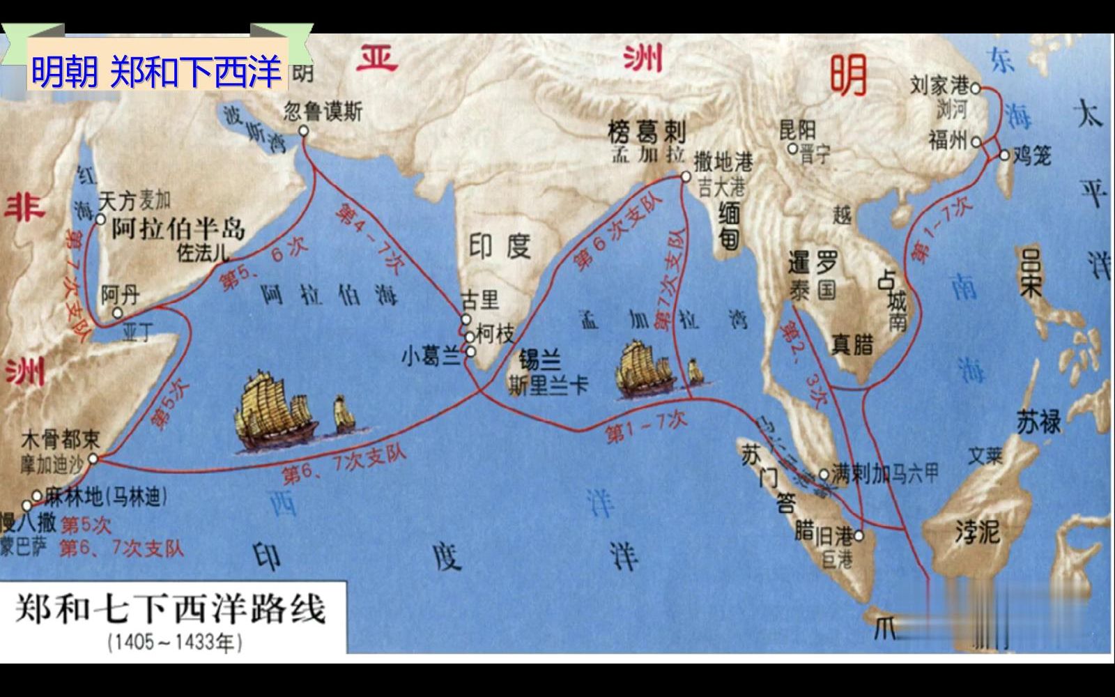 [图]明朝郑和下西洋目的、前提、足迹所及、意义（9分）