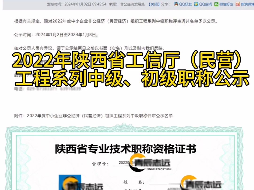 2022年陕西省工信厅中小企业非公经济(民营经济)单位工程系列中级职称、初级职称评审结果公示哔哩哔哩bilibili