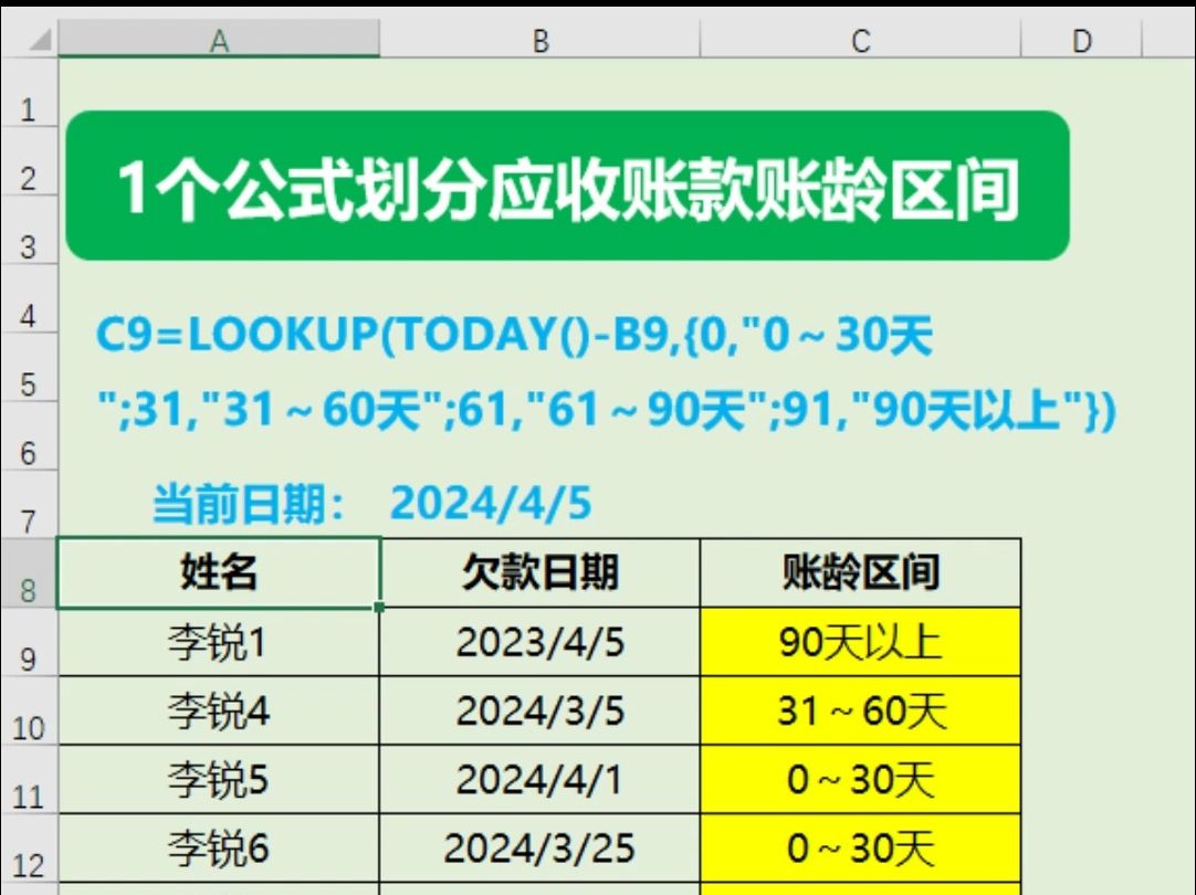 Excel公式自动分析应收账款账期哔哩哔哩bilibili