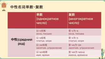 俄语中性名词单数变复数