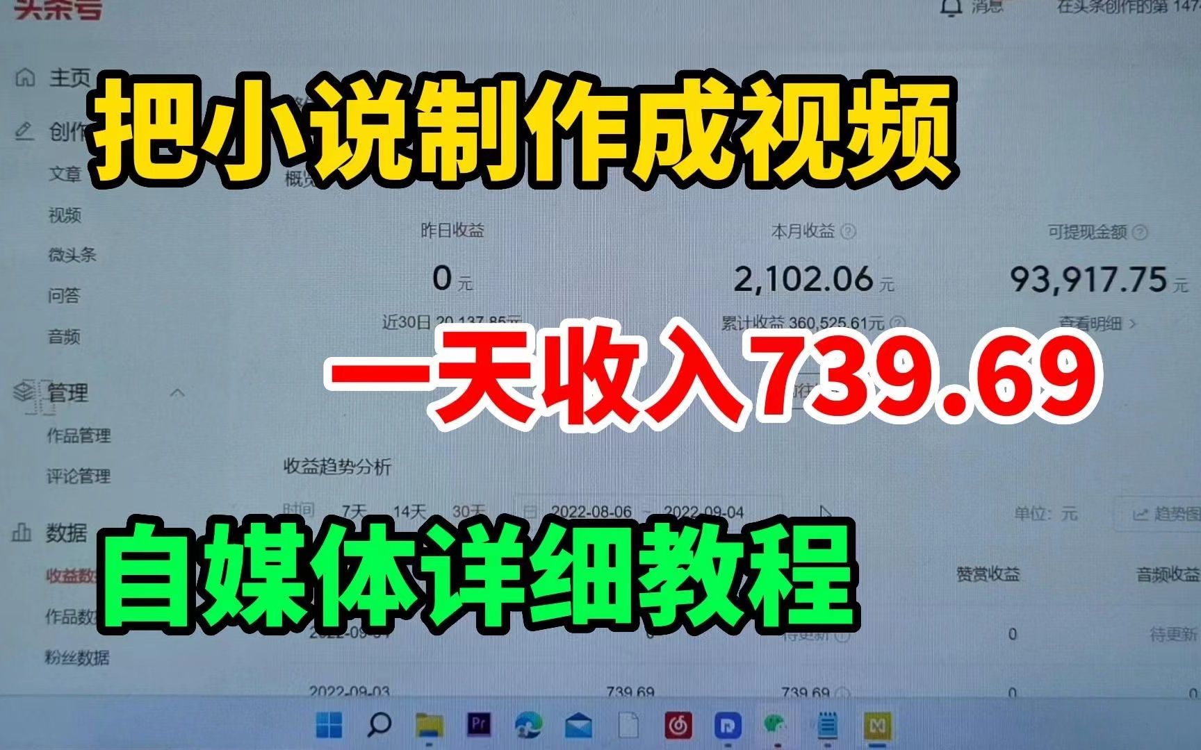 把小说制作成视频,一天收入739.36,自媒体详细教程,适合所有人哔哩哔哩bilibili