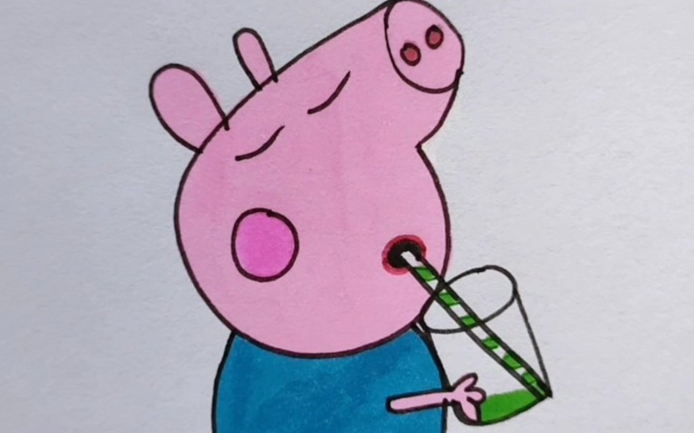 小猪乔治简笔画 彩色图片