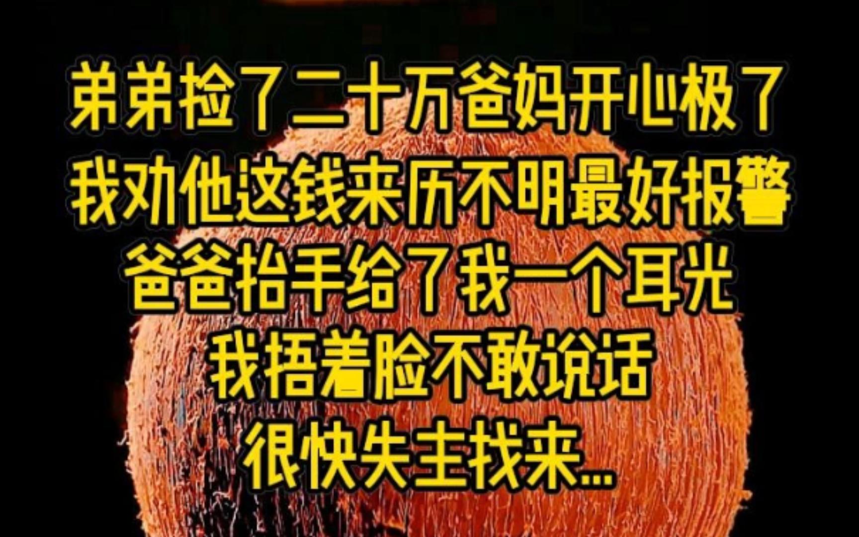 弟弟捡了二十万,爸妈开心极了,我劝他这钱来历不明最好报警,爸爸抬手给了我一个耳光,我捂着脸不敢说话,很快失主找来...哔哩哔哩bilibili