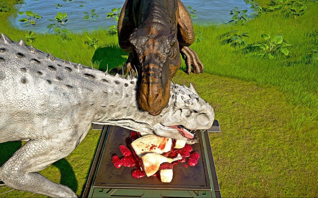 【恐龙大乱斗】侏罗纪世界进化 - 霸王龙与狂暴龙在一起饮食并战斗(超